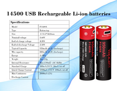 Vapcell P1409A 14500 950mah Button Top USB Rechargeable Battery