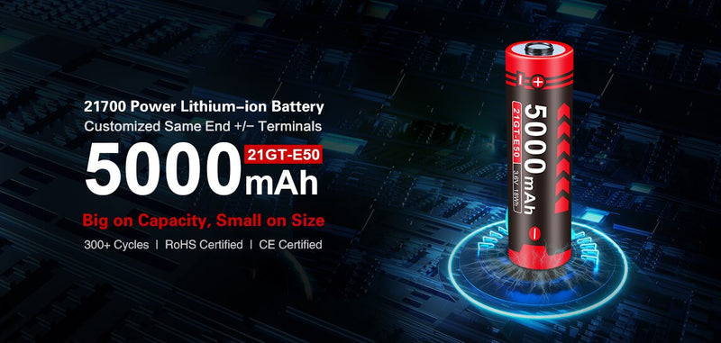 Klarus 21GT-E50 INR 21700 5000mAh 3.6V Protected High-Drain Lithium Ion (Li-ion) Button Top Battery