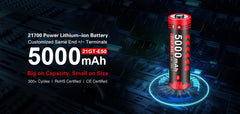 Klarus 21GT-E50 INR 21700 5000mAh 3.6V Protected High-Drain Lithium Ion (Li-ion) Button Top Battery