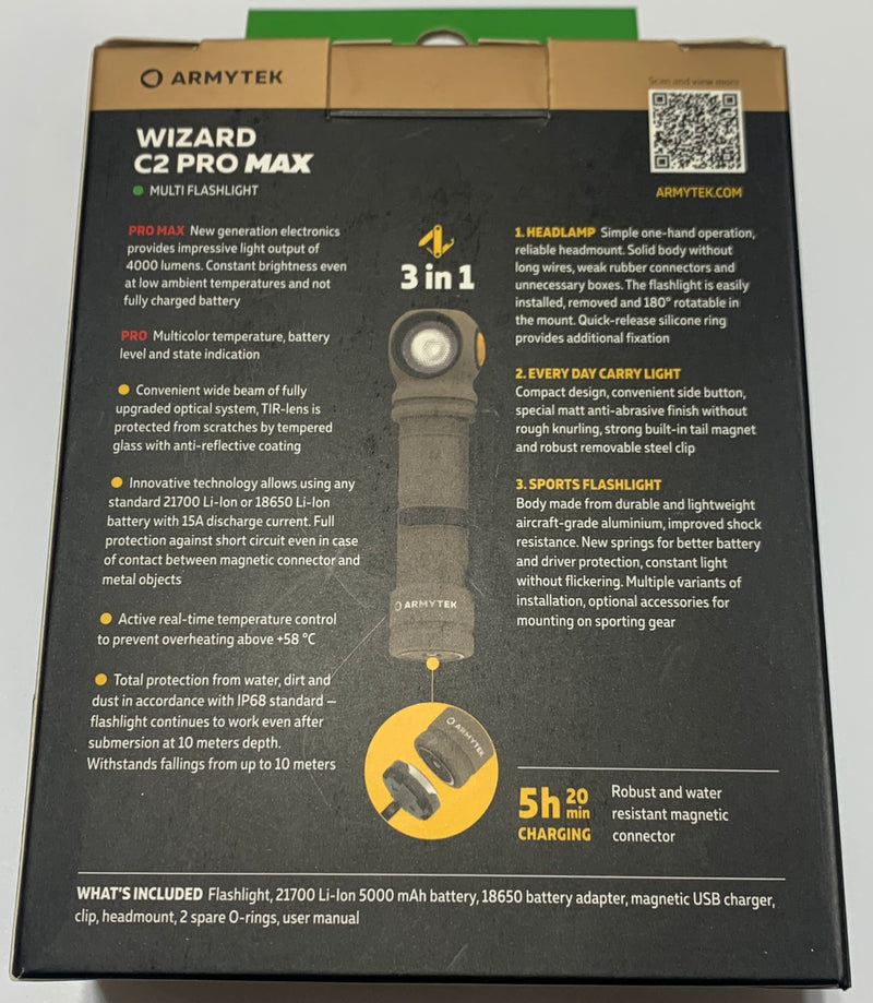 Armytek Wizard C2 Pro Max Magnet USB Cree XHP70.2 with Battery 4000 Lumens (Sand)