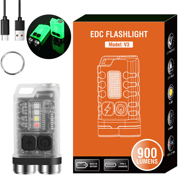Boruit Model V3 EDC Fluorescent Multi-Functional Keychain Flashlight 900 Lumens