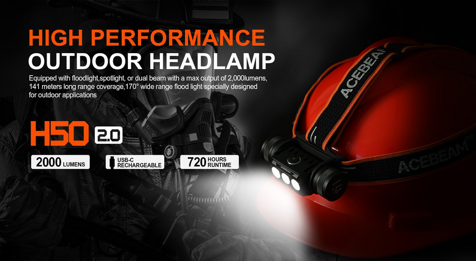 Acebeam H50 2.0 High Performance Outdoor Headlamp 2000 Lumens