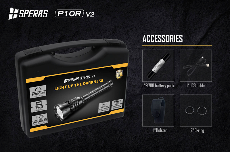 Speras P10R V2 10000 Lumens 5V 3A USB-C Charging LED Flashlight
