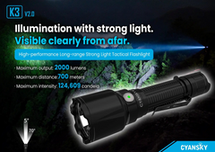 Cyansky K3 V2.0 Long Range Tactical Flashlight 2000 Lumens (Black)