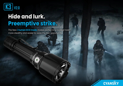 Cyansky K3 V2.0 Long Range Tactical Flashlight 2000 Lumens (Black)