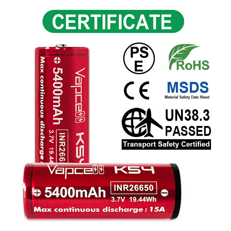 Vapcell K54 26650 15A 5400mAh Button Top Rechargeable Battery with Protected PCB