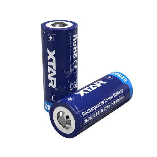 XTAR 26650 5200mAh Rechargeable Li-ion Battery Button Top