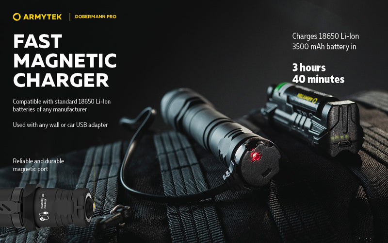 Armytek Dobermann Pro Magnet USB Tactical Flashlight with Battery 1500 Lumens