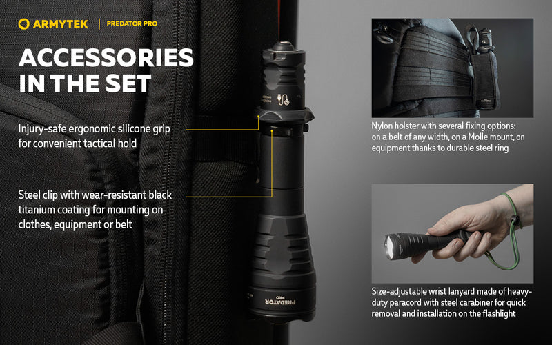 Armytek Predator Pro Magnet USB Tactical Flashlight with Battery 1500 Lumens