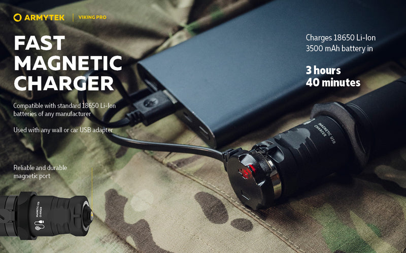 Armytek Viking Pro Magnet USB Tactical Flashlight with Battery 2200 Lumens