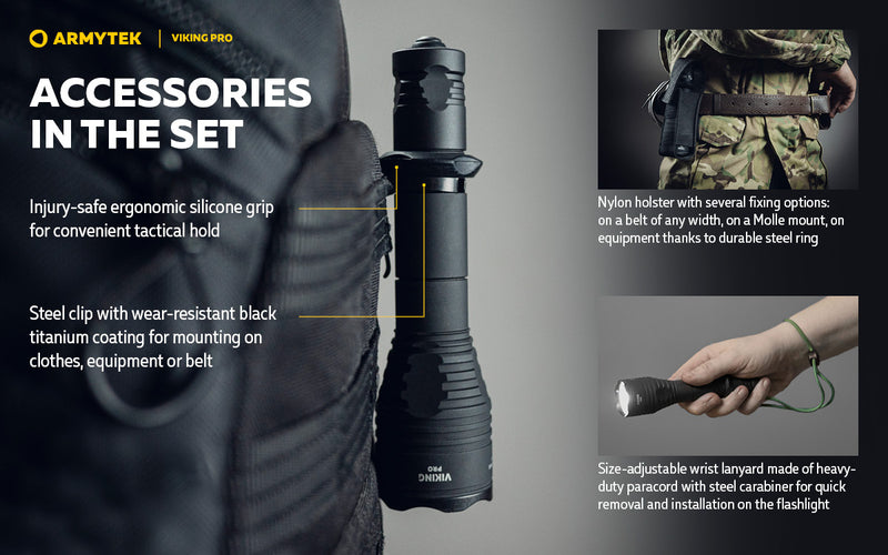 Armytek Viking Pro Magnet USB Tactical Flashlight with Battery 2200 Lumens