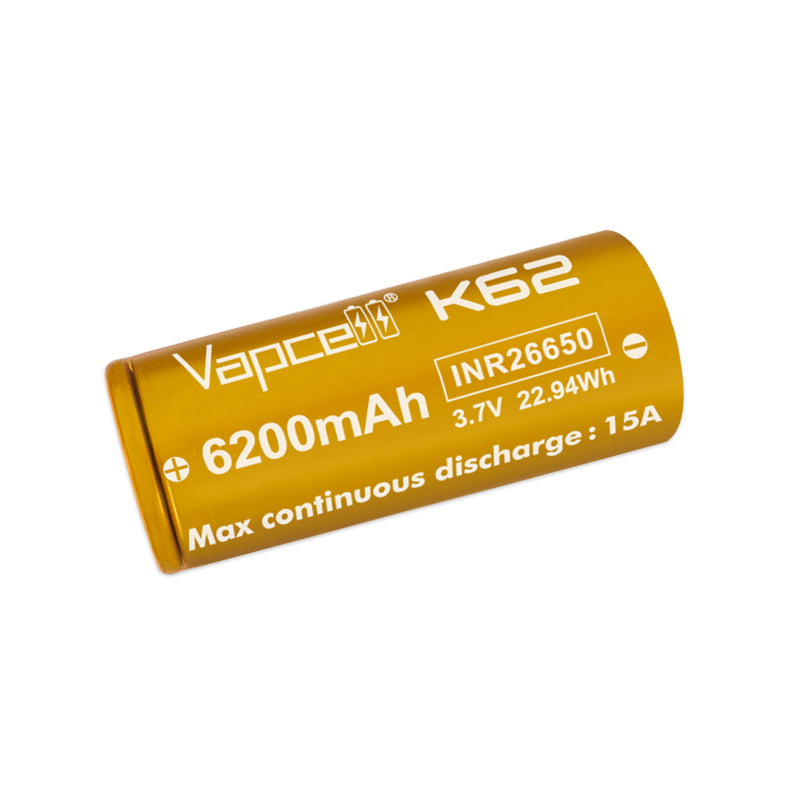 Vapcell 26650 6200mAh 15A K62 Rechargeable Flat Top Battery