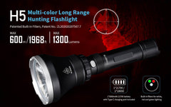 Cyansky H5 Multi-Color Long Range Hunting Flashlight 1300 Lumens
