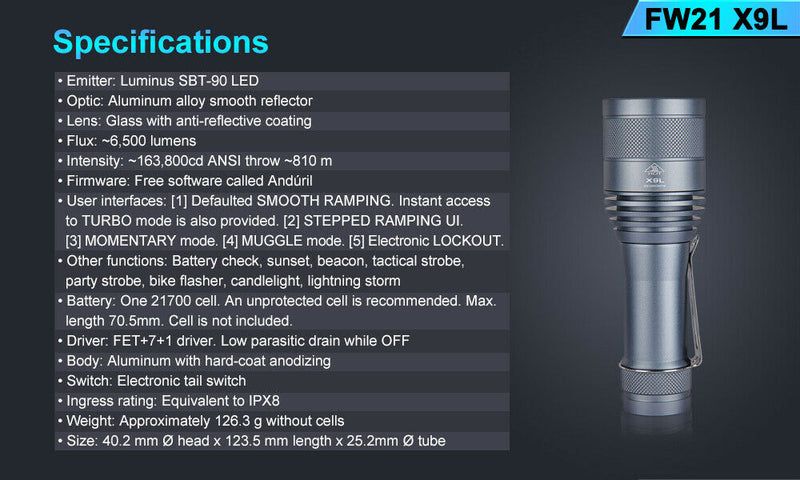 Lumintop FW21 X9L SBT 90.2 LED 6500 Lumens