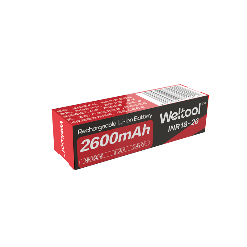 Weltool INR18-26 (18650) 2600mAh 3.65V Rechargeable Battery Flat Top